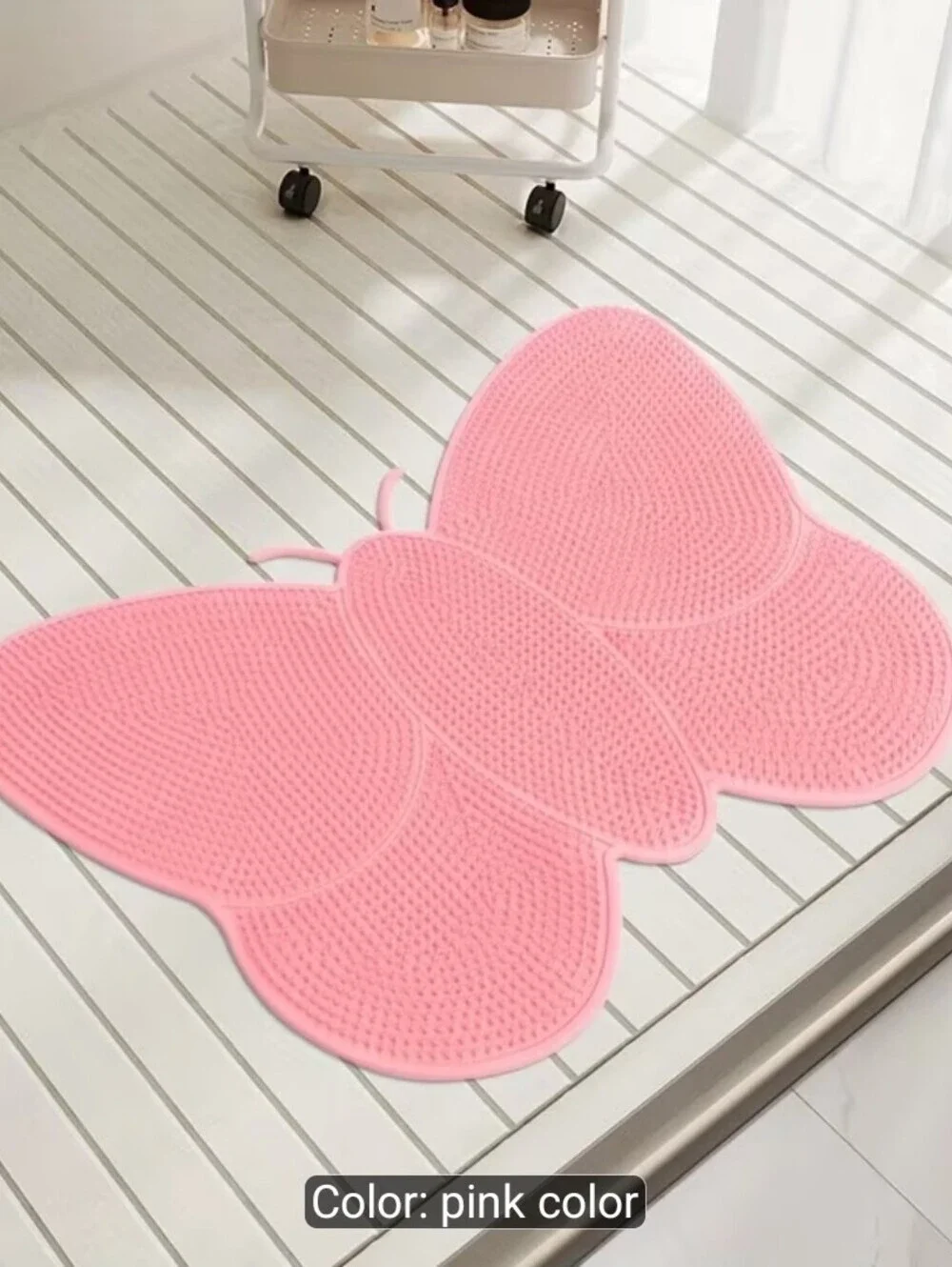 Pink Butterfly Bath Mat - Soft Non-Slip Shower Rug
